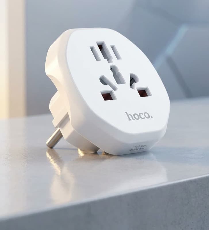 фото Сетевой переходник адаптер для евророзетки Hoco AC6 10А 250В белый