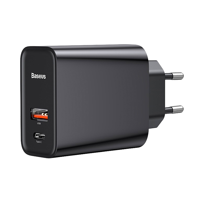 фото Сетевое зарядное устройство Адаптер Блок питания Baseus Speed PD 30W+QC3.0 Type-C USB-C+USB черное CCFS-C01