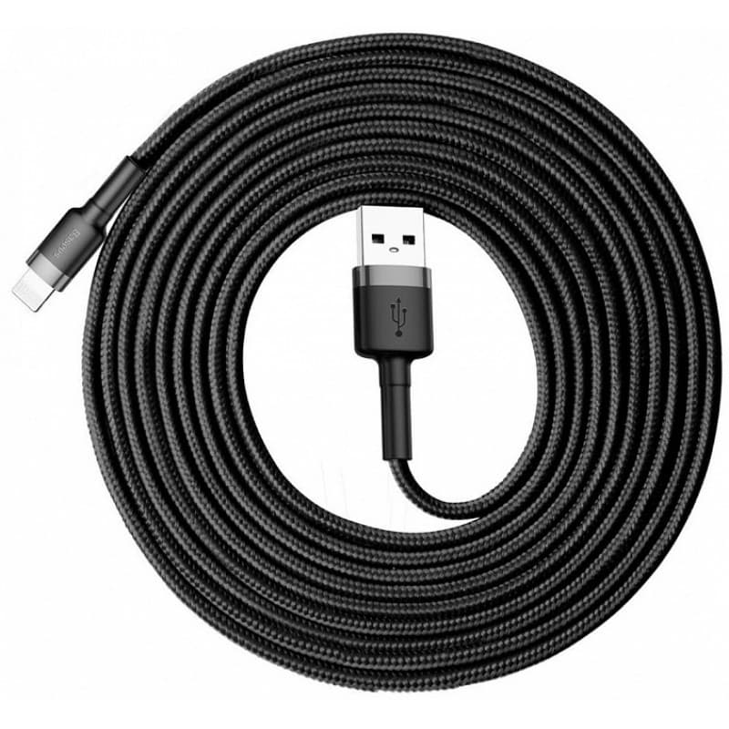 Кабель для зарядки iphone Lightning Baseus Cafule CALKLF-RG1 2A 3м черно-серый