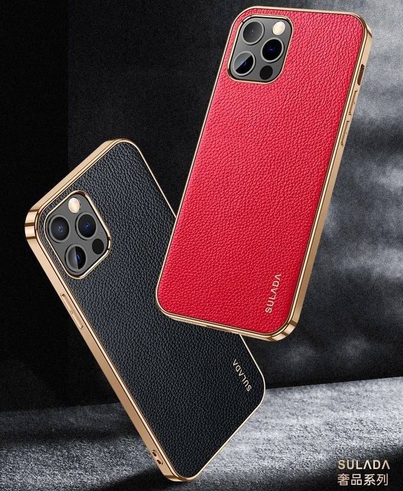 фото Чехол накладка для iphone 14 Pro Max (6.7) SULADA Luxury силикон+пластик под кожу красная золотой бампер