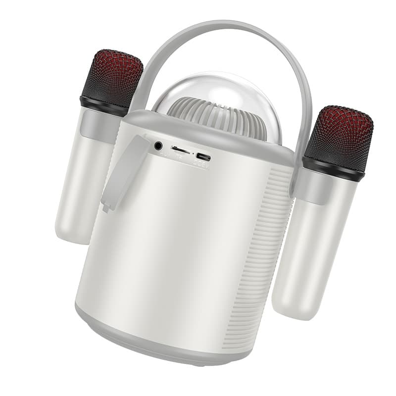 Колонка блютуз с микрофонами караоке HOCO BS59 Pearlescent холодный серый 1800mAh