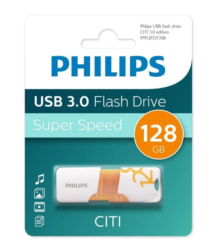 Изображение Флеш-накопитель Philips CITI USB 3.0 пластик белый оранжевый 128Gb