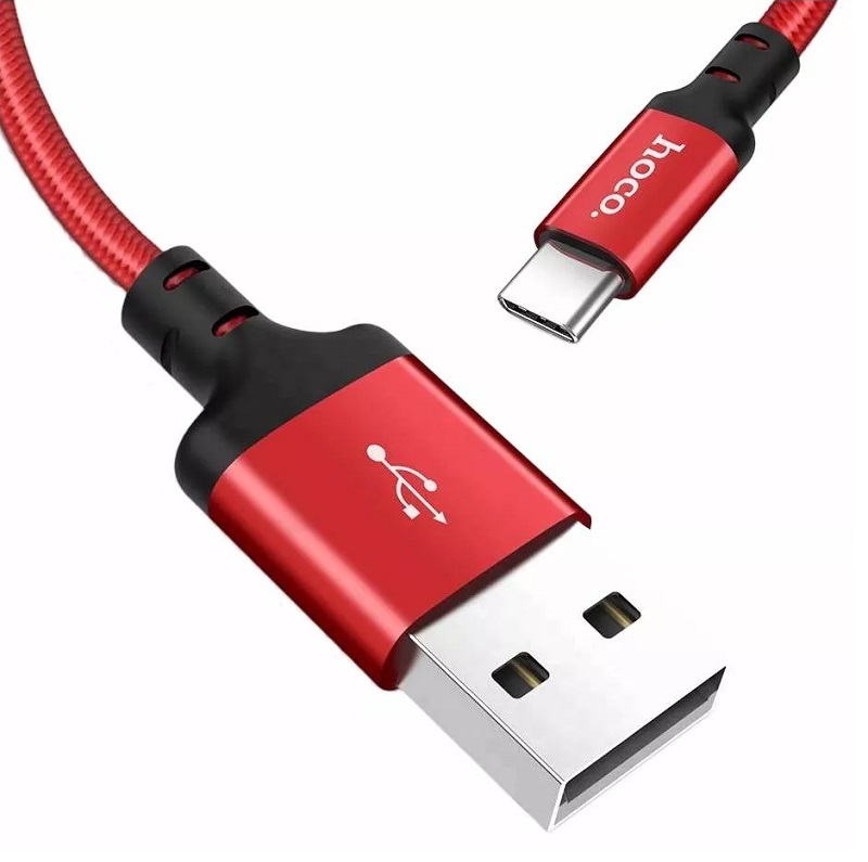 Кабель для зарядки Type-C USB HOCO X14 2м плетеный красно-черный