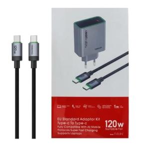 Сетевое зарядное устройство + кабель Type-C to Type-C T-EU8C PD 120W серый