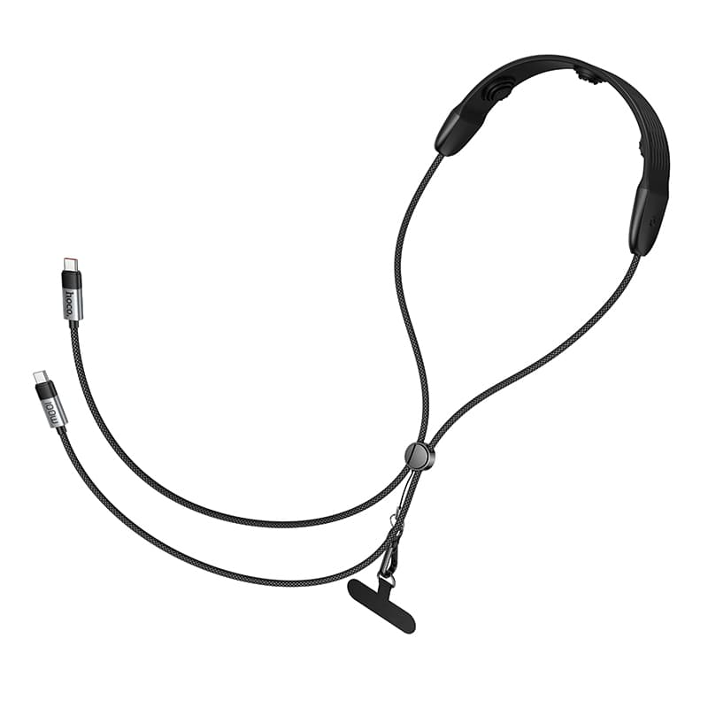 Кабель для зарядки Type-C to Type-C HOCO U145 100W 1.4м регулируемый шнурок на шею с функцией массажа черный