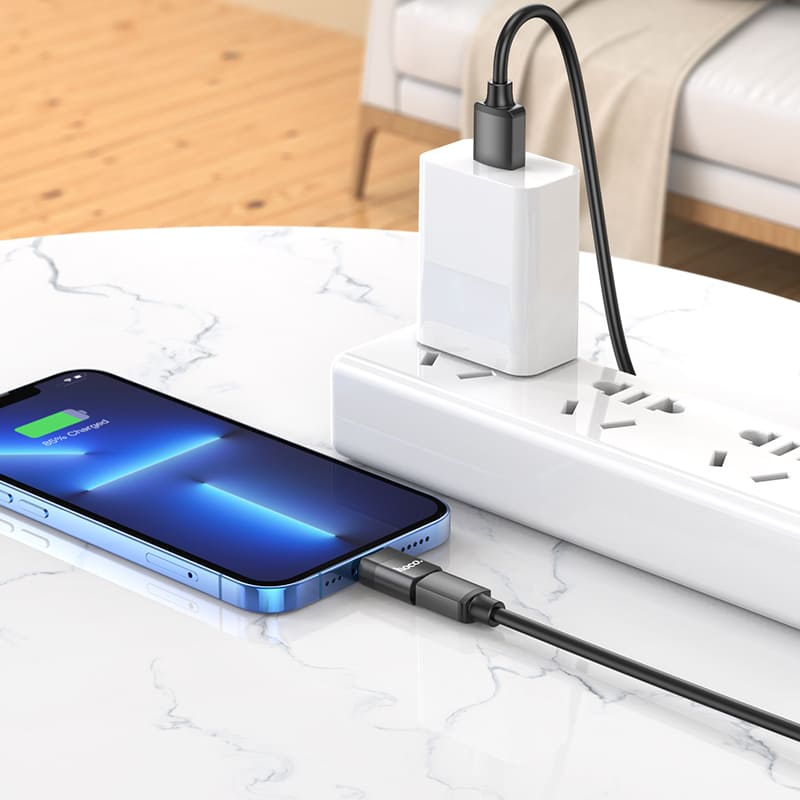 Адаптер переходник OTG с Lightning (M) на Type-C USB 2.0 (F) Hoco UA17 черный