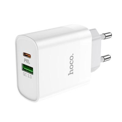 Сетевое зарядное устройство Адаптер Блок питания HOCO C80A PD 20W+QC3.0 / Type-C USB-C+USB 3A белое
