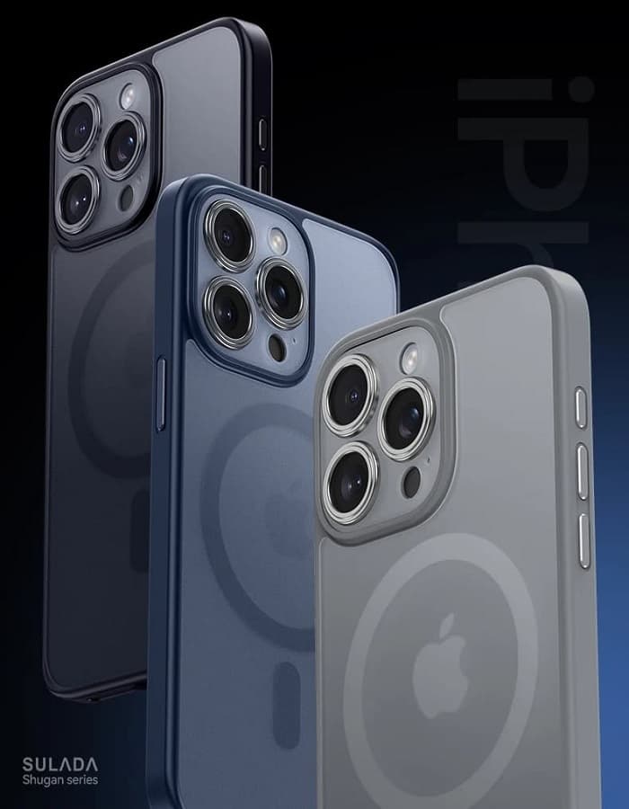 фото Чехол накладка для iphone 16 Pro Max (6.9) SULADA Shugan силикон+пластик притемненный матовый титановый черный бампер с магнитом