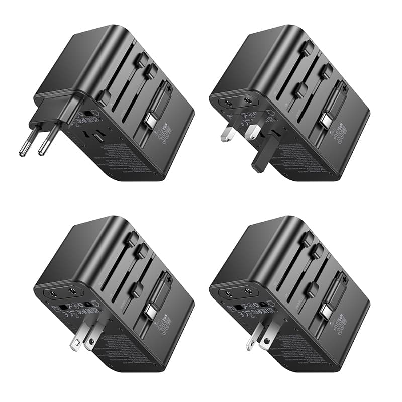 фото Универсальное зарядное устройство адаптер Hoco AC18 Supporter PD35W EU/US/AUS/UK 3 порта / Type-C USB-C+2USB 8A с выдвижным кабелем Type-C USB черный