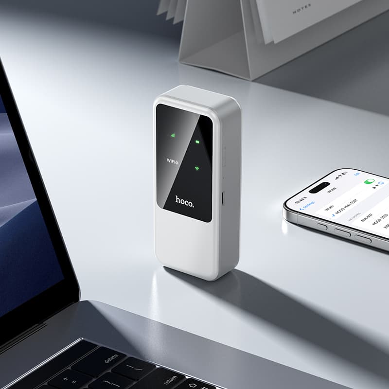 Беспроводной WiFi Роутер карманный Hoco HI42 Wi-Fi6 2.4G 150Мбит/с 2x2000mAh работает с сим картой белый