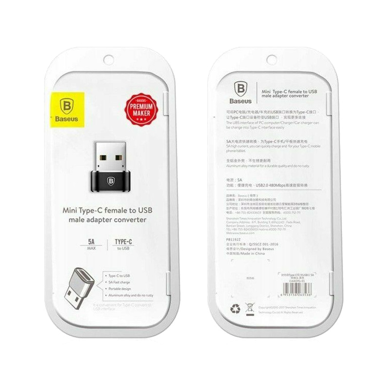 Адаптер переходник OTG с USB на Type-C USB Baseus CAAOTG-01 черный