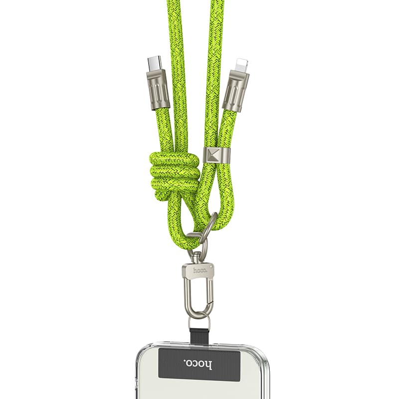 Кабель для зарядки iP Lightning to Type-C HOCO GH7 Elegant PD 20W 1.8м регулируемый шнурок на шею с карабином флуоресцентный зеленый 