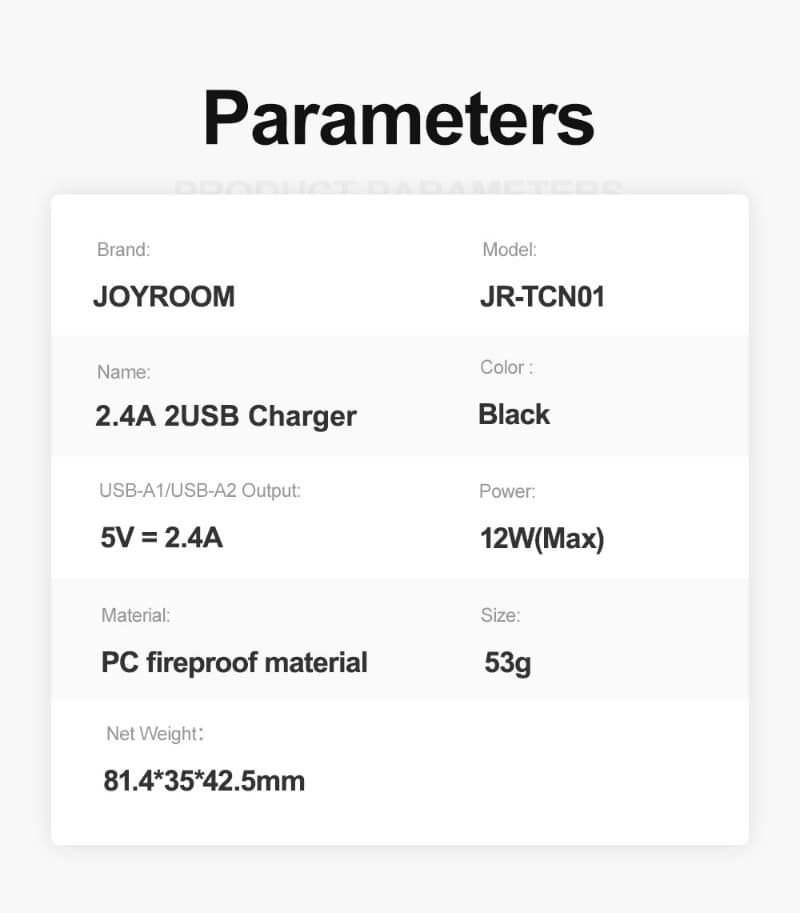 фото Сетевое зарядное устройство Адаптер Блок питания Joyroom JR-TCN01EU 2USB 2.4A 12W черное
