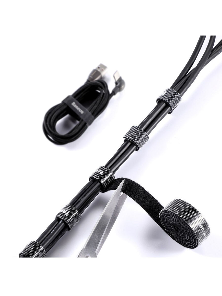 фото Органайзер лента-стяжка для проводов на липучке 1м Baseus ACMGT-E01 черный