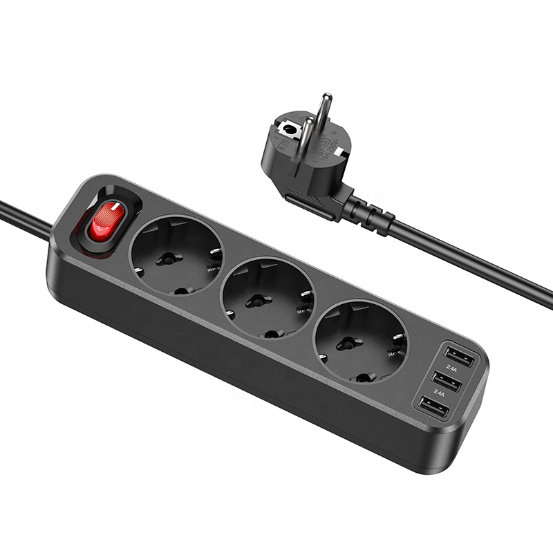 Сетевой фильтр HOCO NS2 3 гнезда + 3USB 1.8м 4000W черный