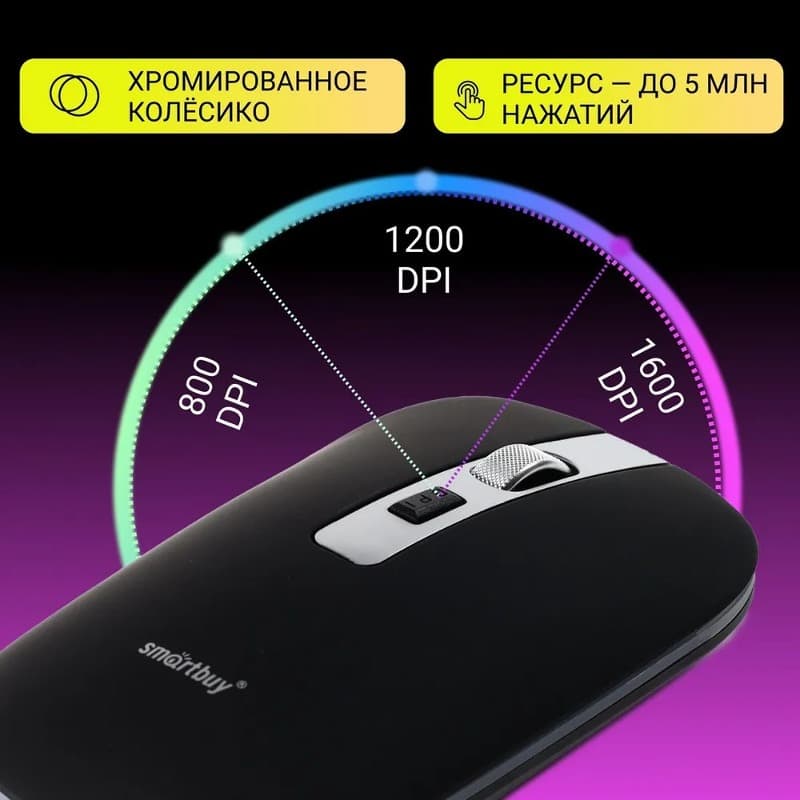 Мышь беспроводная Smartbuy 402CAG с зарядкой от USB 600mAh черная бесшумная (SBM-402CAG-K)
