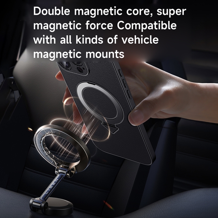 фото Чехол накладка для iphone 15 Pro Max (6.7) SULADA Greenstraw натуральная кожа черный с магнитом для magsafe и кольцом-держателем