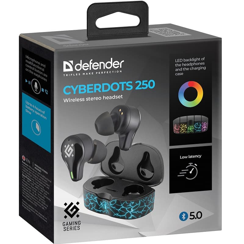 Изображение Наушники беспроводные Defender CyberDots 250 черные фото Наушники беспроводные Defender CyberDots 250 черные