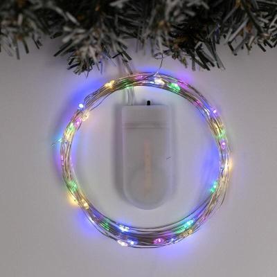 Гирлянда нить роса 5 м LED-50 IP20 6V серебристая нить мультиколор CR2032х2 SimaLand