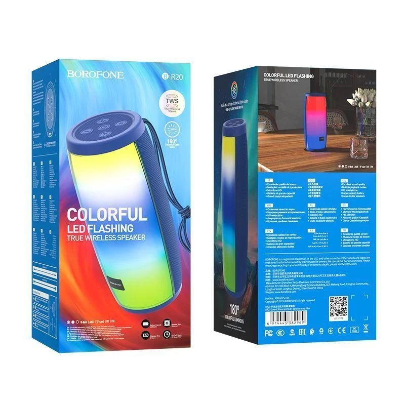 Колонка блютуз Borofone BR20 Sound Wave LED темно-синяя 2400mAh