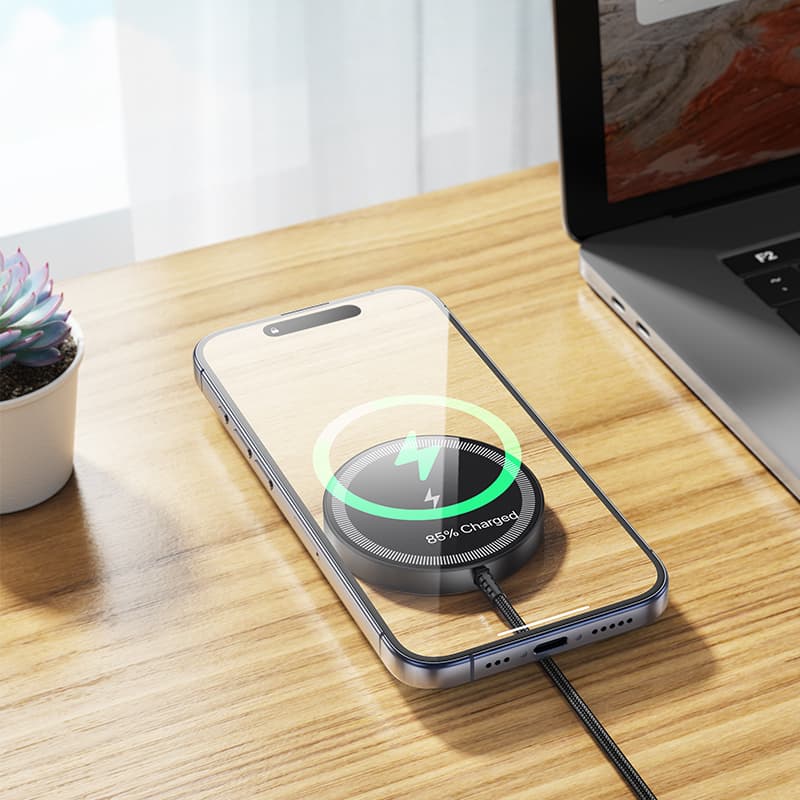 фото Беспроводное зарядное устройство магнитное HOCO CQ17 15W с LED дисплеем USB-C Type-C черное