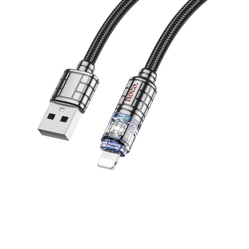 Кабель для зарядки iphone Lightning HOCO U122 Crystal 2.4A 1.2м в тканевой оплетке черный