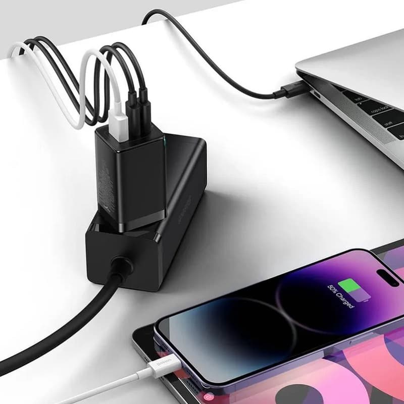 фото Сетевое зарядное устройство + кабель Type-C to Type-C Baseus GaN5 Pro USB+USB-Сx2 65W черное CCGP120201