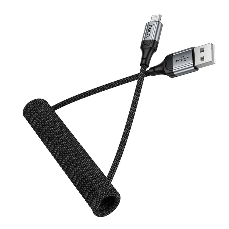 Кабель для зарядки Micro USB HOCO X121 1.5м 2.4A пружина в оплетке черный