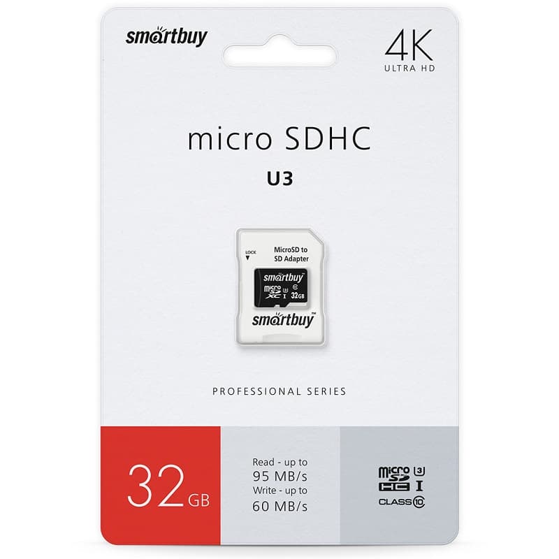Изображение Карта памяти Smartbuy Micro SDHC Class 10 PRO UHS-I U3 R/W 90/70 MB/s 32Gb