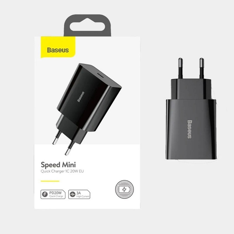 фото Сетевое зарядное устройство Адаптер Блок питания Baseus Speed mini 1C PD 20W Type-C USB-C черный CCFS-SN01