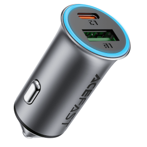 Автомобильное зарядное устройство Acefast B16 95W PD 65W+QC3.0 / Type-C USB-C+USB серый металл