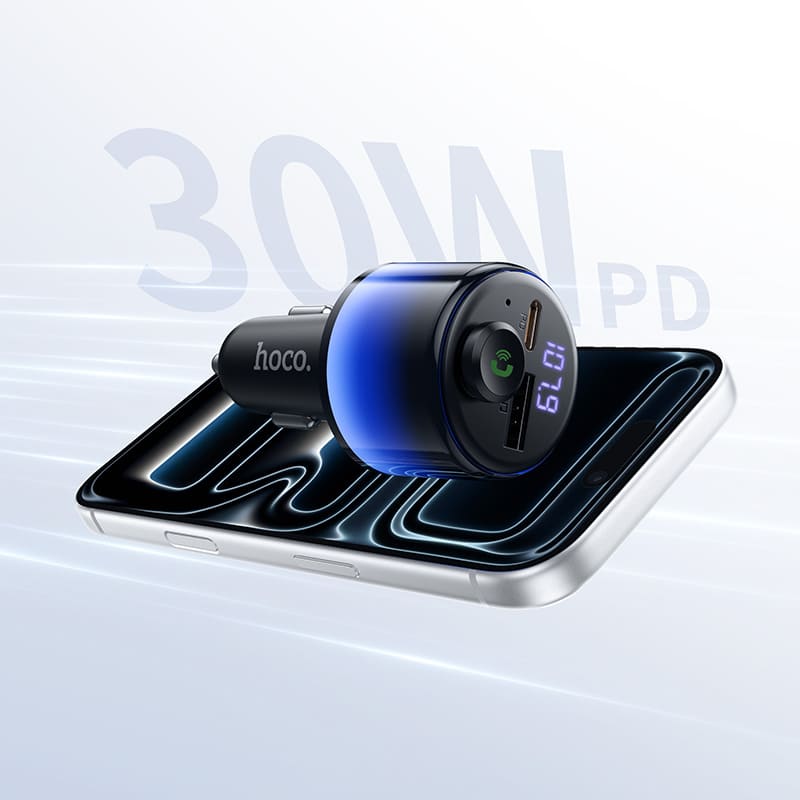 фото FM трансмиттер bluetooth модулятор HOCO E166 42W USB-A + USB-C PD 30W LED черный