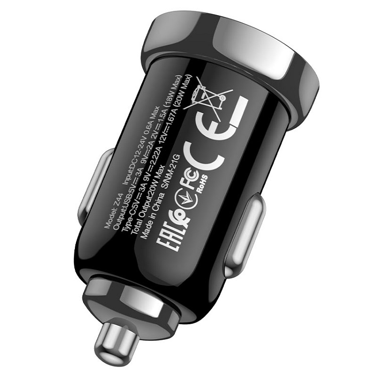 фото Автомобильное зарядное устройство HOCO Z44 PD 20W+QC3.0 / Type-C USB-C+USB черное