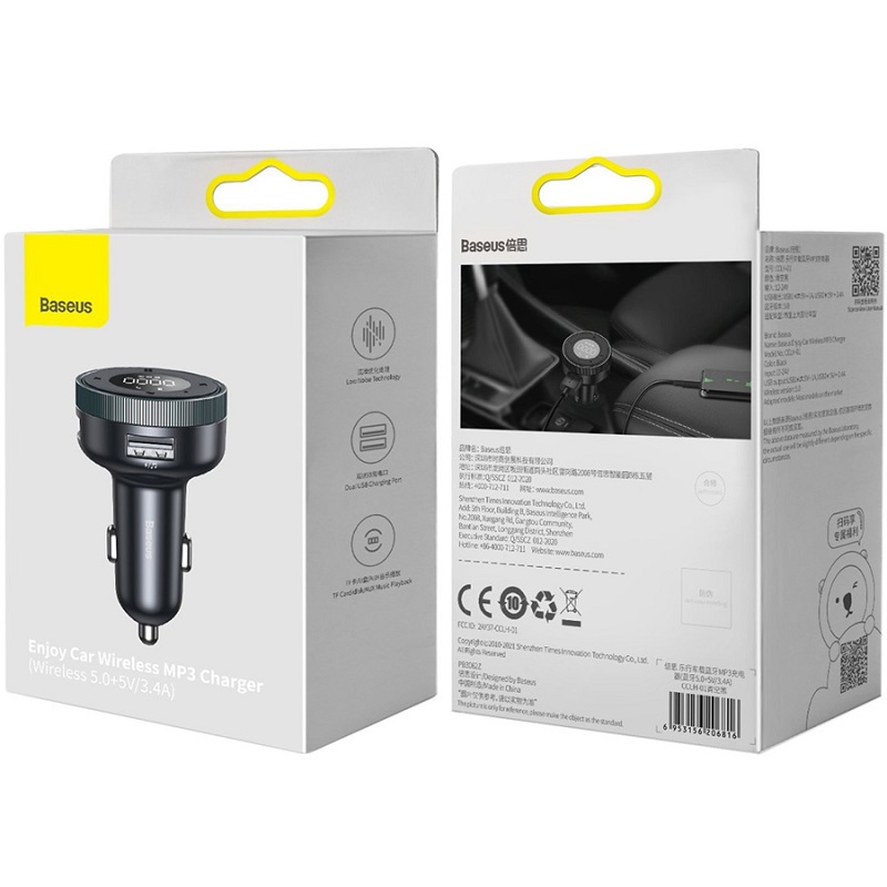 фото FM трансмиттер bluetooth модулятор Baseus Enjoy 2USB 3.4A 17 Вт + FM черный CCLH-01