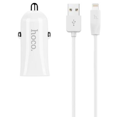 Автомобильное зарядное устройство + кабель Lightning 8 pin HOCO Z12 2USB 2,4A  белый