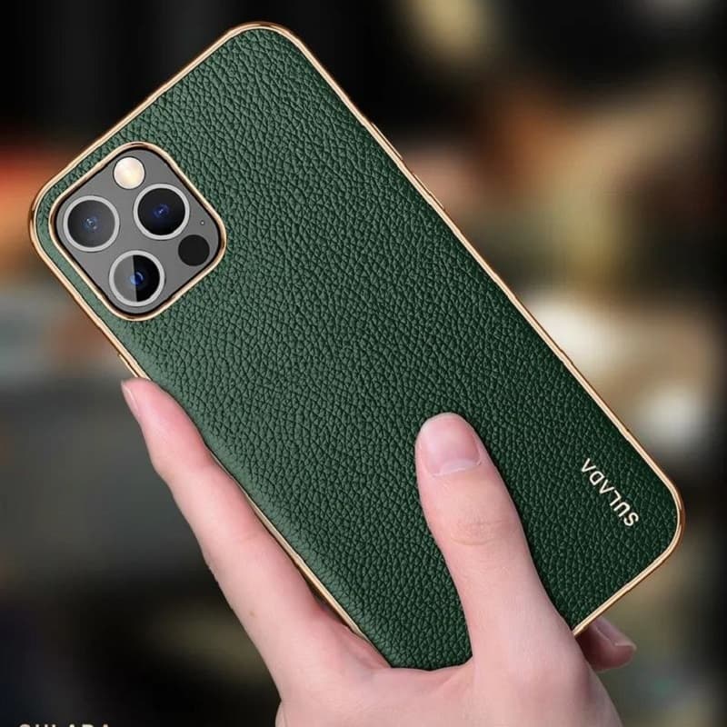фото Чехол накладка для iphone 14 Pro Max (6.7) SULADA Luxury силикон+пластик под кожу красная золотой бампер