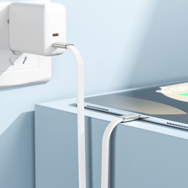 Кабель для зарядки iP Lightning to Type-C Acefast C24-01 30W 1.2м в тканевой оплетке плоский белый