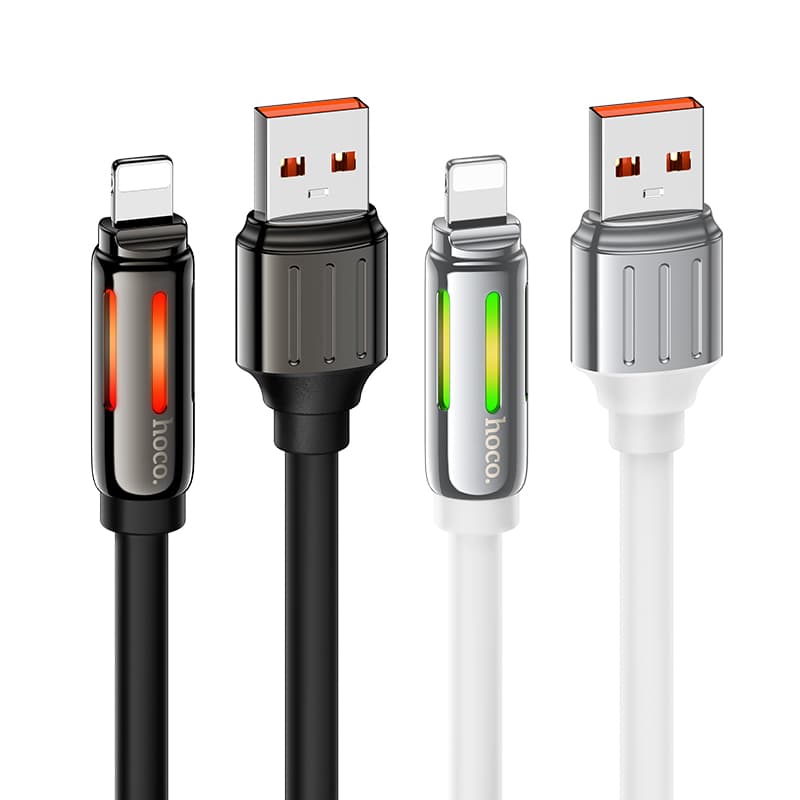 Кабель для зарядки iphone Lightning HOCO U136 2.4A 1.2m RGB подсветка прочный силиконовый черный