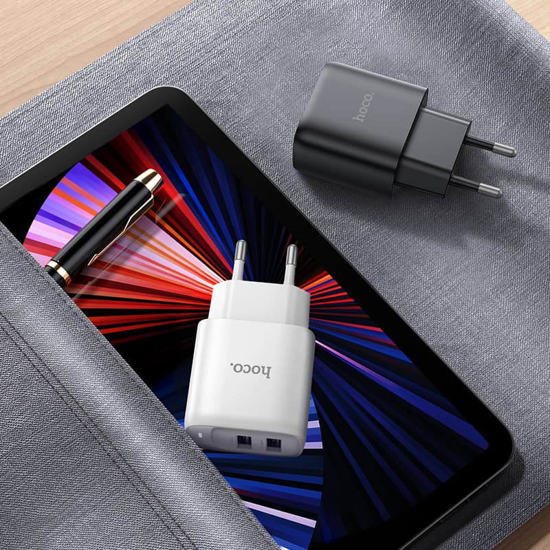 фото Сетевое зарядное устройство + кабель Micro USB HOCO C141A 2USB 2.1A 1м белый