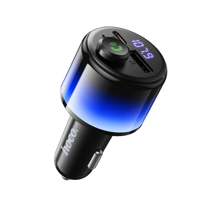 фото FM трансмиттер bluetooth модулятор HOCO E166 42W USB-A + USB-C PD 30W LED черный