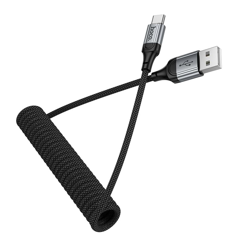 Кабель для зарядки Type-C USB HOCO X121 1.5м 3A пружина в оплетке черный