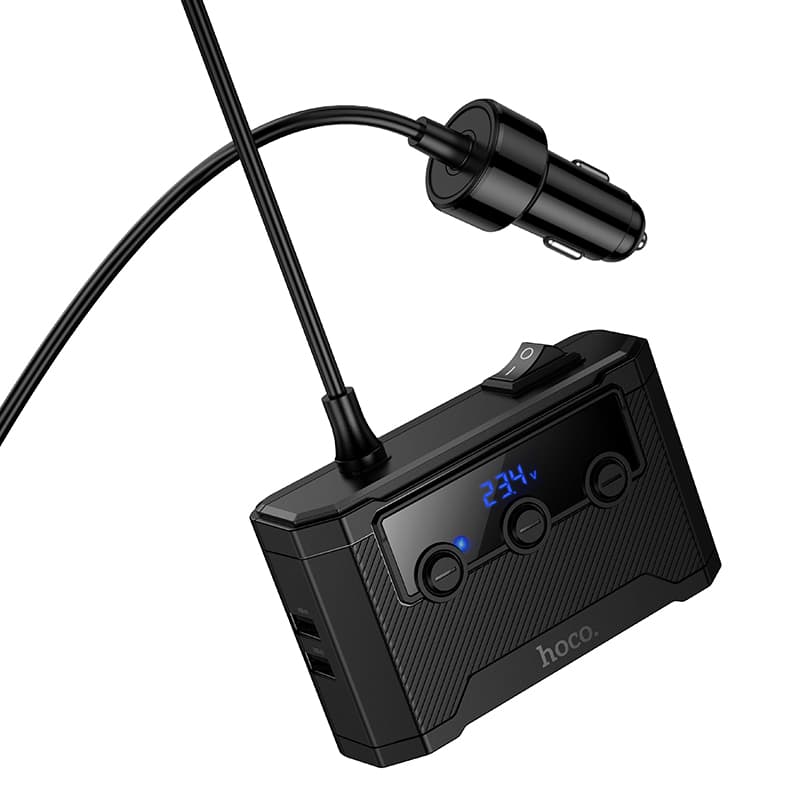 фото Разветвитель HOCO Z64 240W LED 3 прикуривателя + 2 Type-C USB-C + 2 USB 12-24V 3A черный