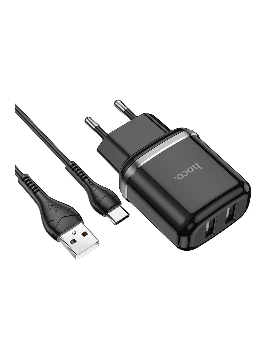 фото Сетевое зарядное устройство + кабель Type-C HOCO N4 2USB 2.4A 1м черный