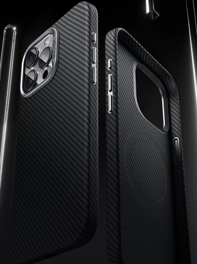 фото Чехол накладка для iphone 15 Pro Max (6.7) SULADA Gentleman карбон пластик черный с магнитом для magsafe