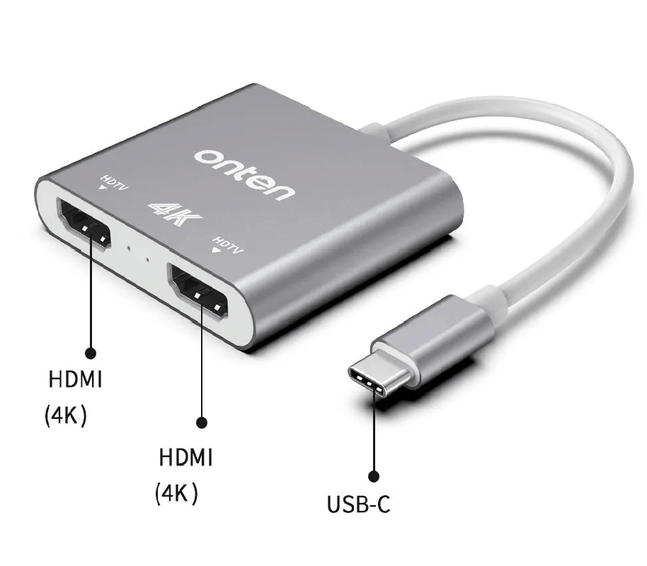 Адаптер переходник конвертер с Type-C USB на 2xHDMI 4K Onten OTN-9175B серый