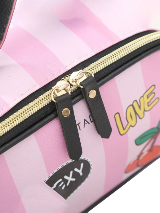 Сумочка косметичка клатч пенал розовые полоски LOVE 21*8*13см