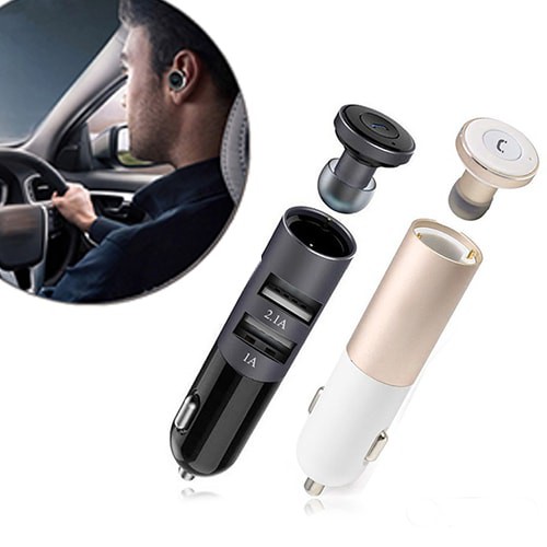 фото BT Блютуз-гарнитура Remax RB-T11C + USB зарядка Авто 2USB 2.1A+1A черная