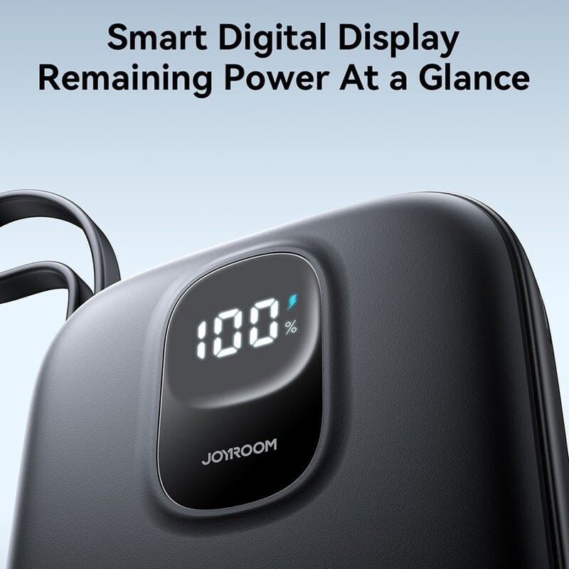 фото Внешний аккумулятор повербанк Power bank Joyroom JR-PBF17 10000mAh 22.5W с дисплеем и встроенным кабелем Type-C черный