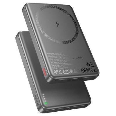 Внешний аккумулятор повербанк Power bank HOCO Q26A 10000mAh PD 20W QC3.0 с беспроводной зарядкой и магнитом для magsafe серый металл