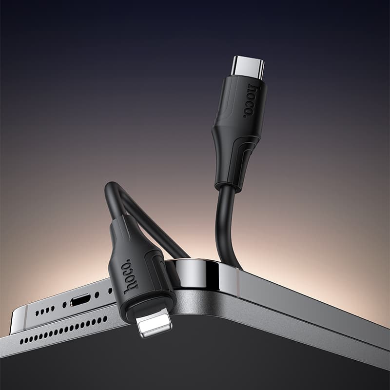 Кабель для зарядки iP Lightning to Type-C HOCO X124 PD 27W 1м огнестойкий силиконовый черный